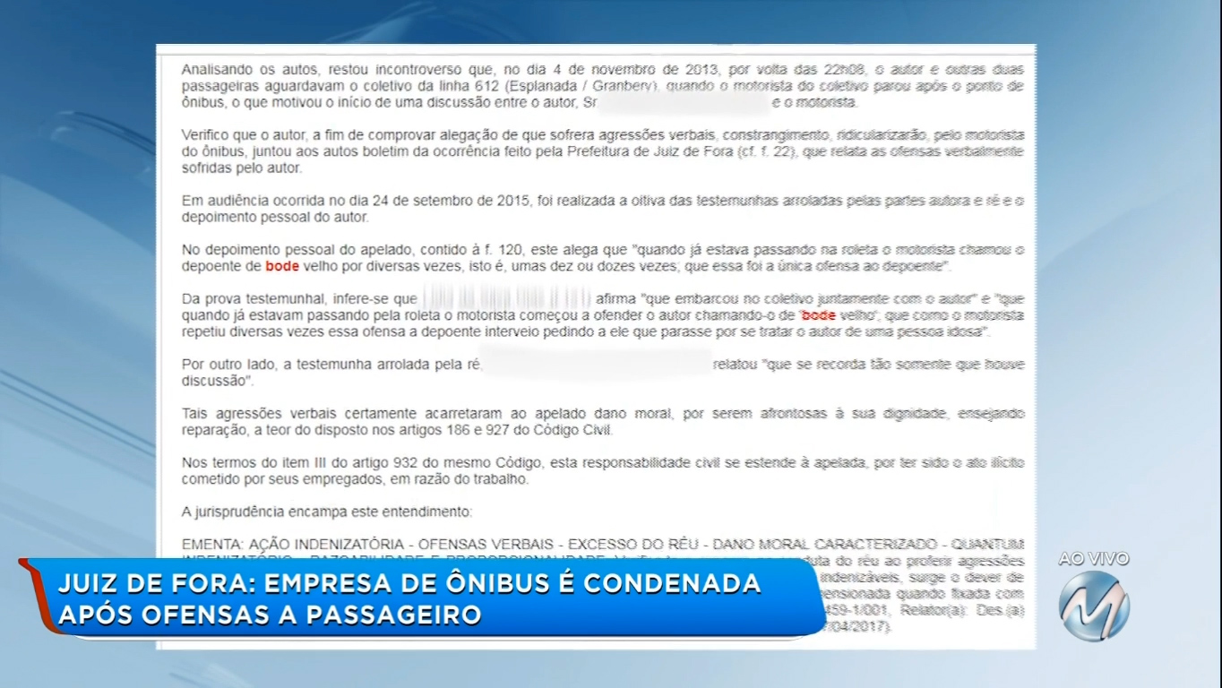 Juiz de Fora: empresa de ônibus é condenada após ofensas a passageiro