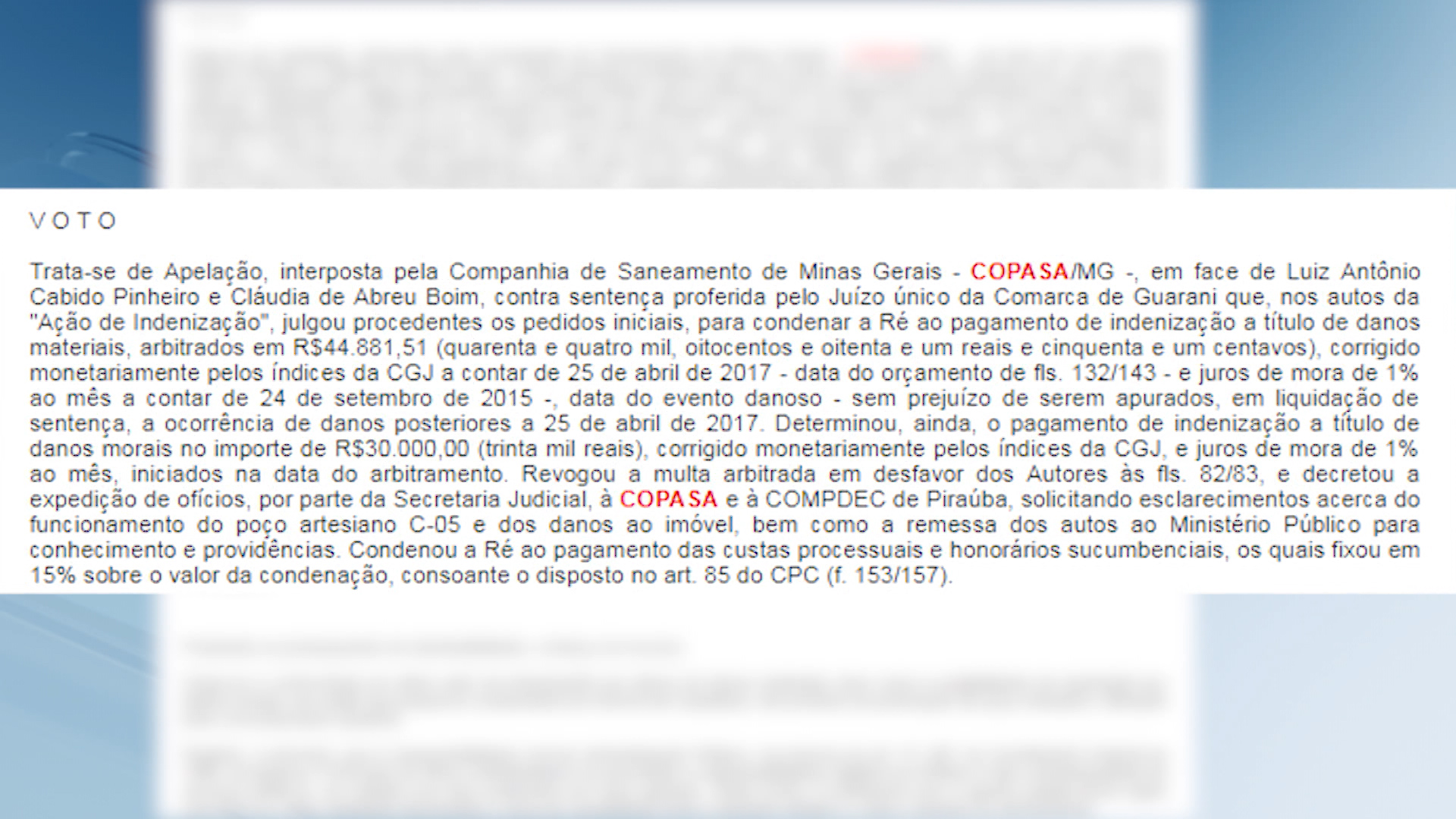 Piraúba: Copasa é condenada a pagar indenização a casal