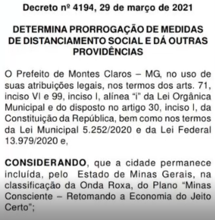 Montes Claros: medidas restritivas prorrogadas até 4 de abril