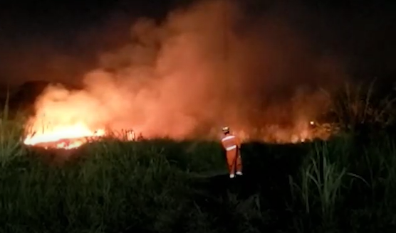 Alfenas: bombeiros combatem incêndio em lote vago