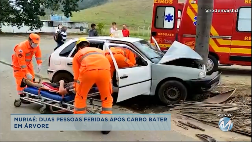 Muriaé: duas pessoas feridas após carro bater em árvore