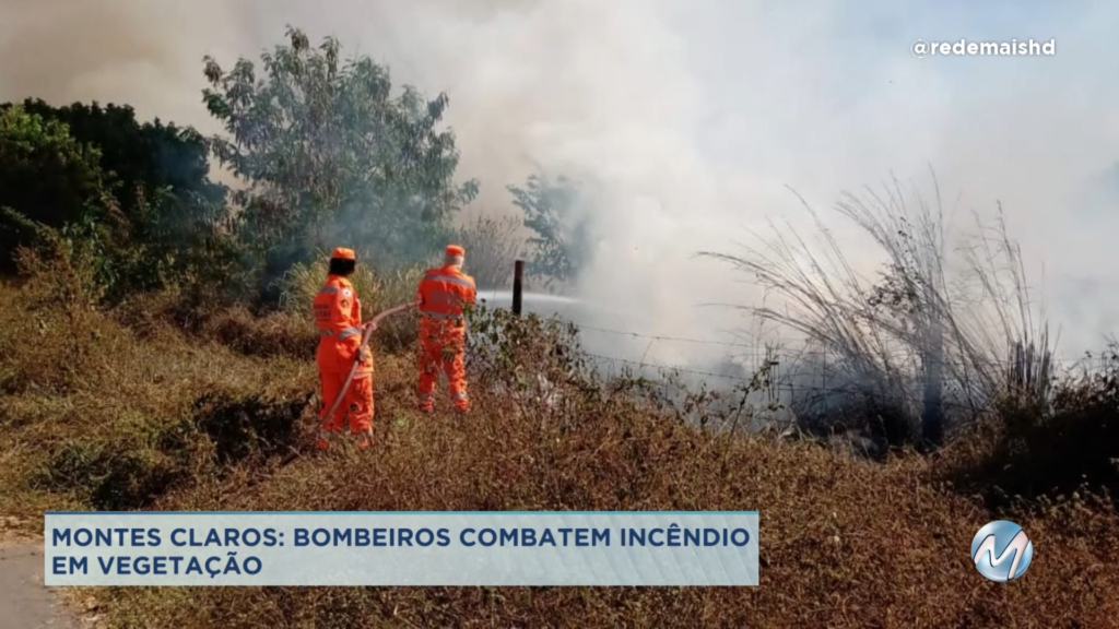Montes Claros: bombeiros combatem incêndio em vegetação