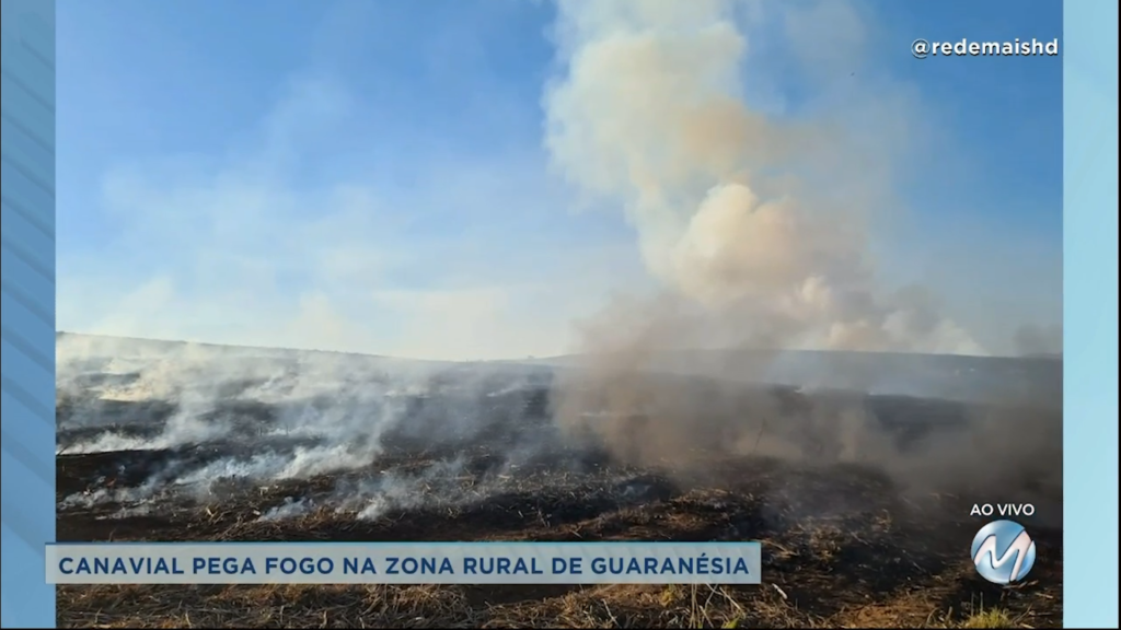 Canavial pega fogo na zona rural de Guaranésia