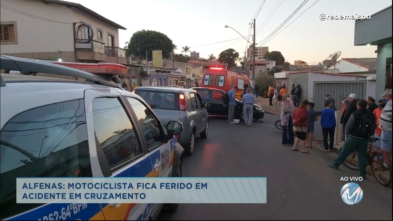 Alfenas: motociclista fica ferido em acidente em cruzamento