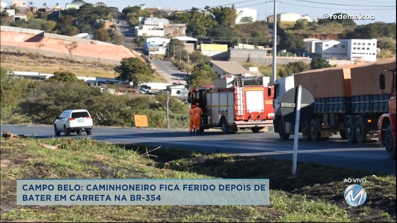 Campo Belo: caminhoneiro fica ferido depois de bater em carreta