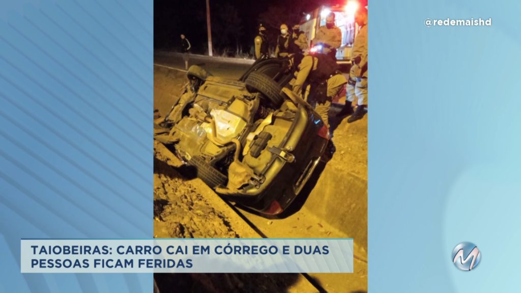 Taiobeiras: duas pessoas ficam feridas após carro cair em córrego