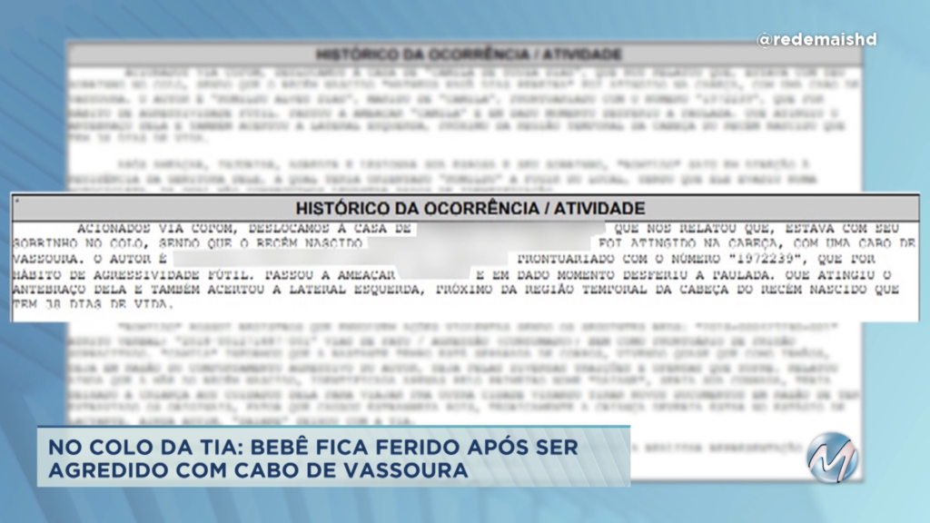 No colo da tia: bebê fica ferido após ser agredido com cabo de vassoura