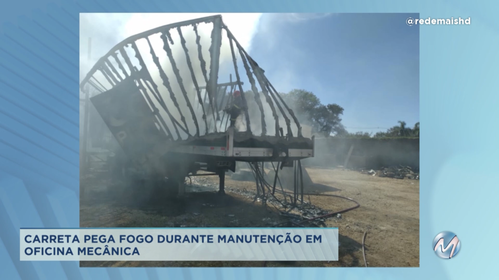 Durante manutenção em oficina: carreta pega fogo no Norte de Minas