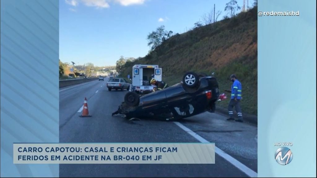 Acidente: casal e crianças ficam feridos após carro capotar na BR-040