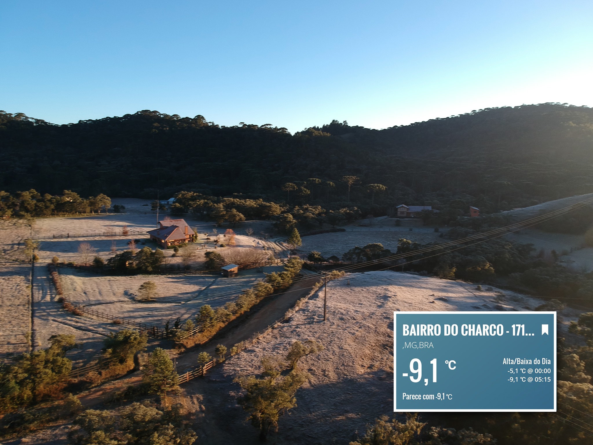 Recorde de frio: termômetro registra quase 10 graus negativos em Delfim Moreira