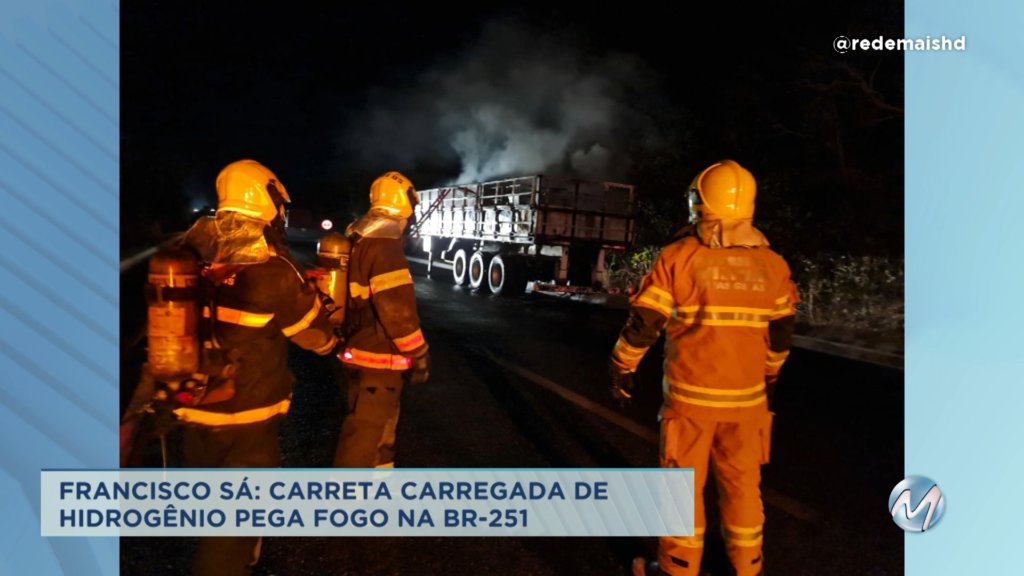 Francisco Sá: carreta carregada de hidrogênio pega fogo em rodovia