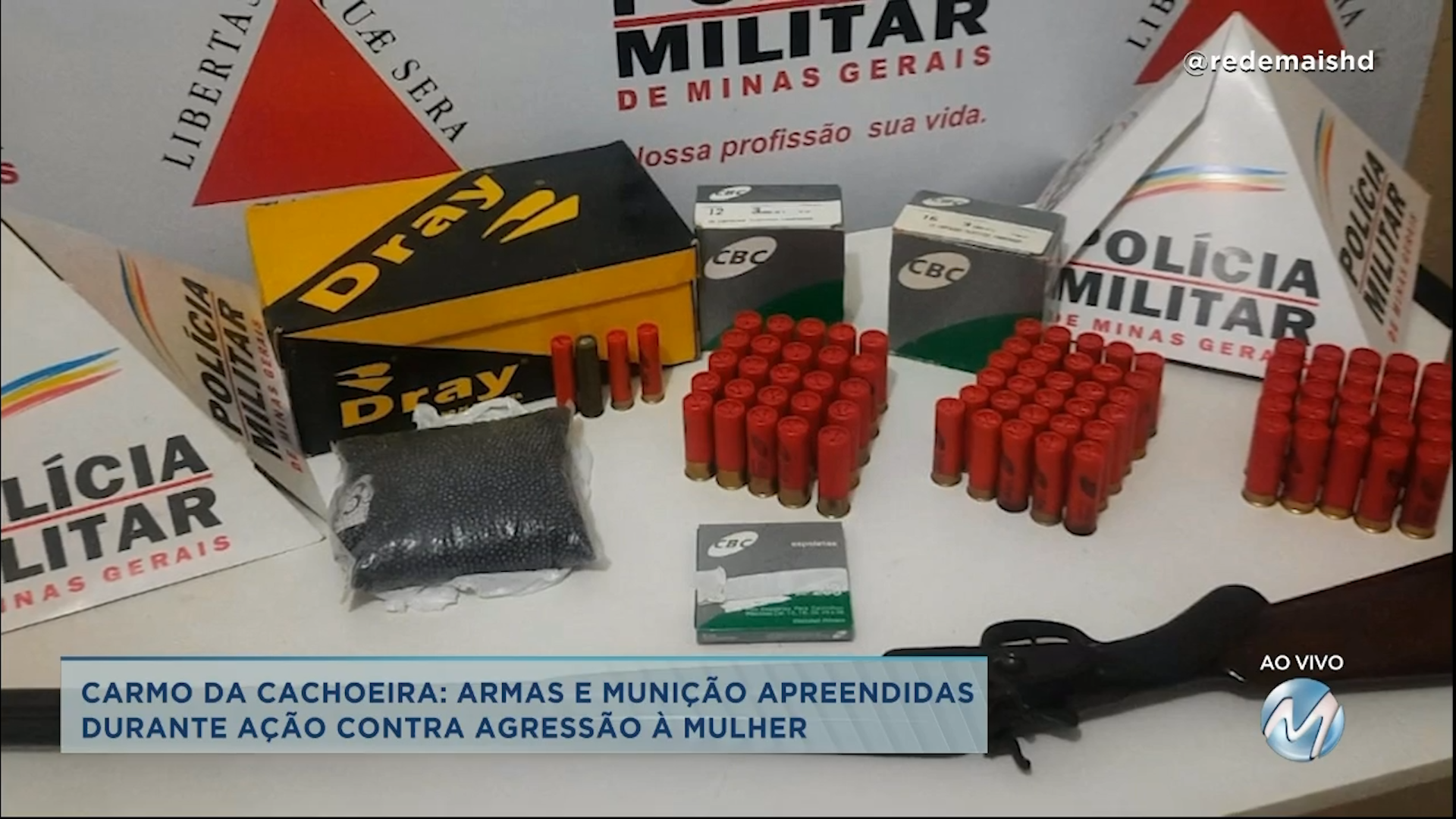 Carmo da Cachoeira: armas e munição apreendidas durante ação contra agressão à mulher