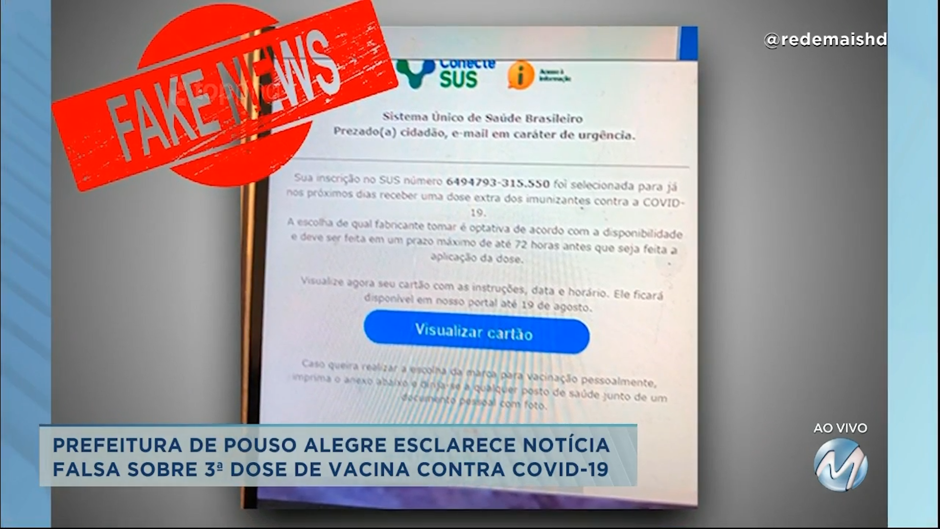 Prefeitura de Pouso Alegre esclarece notícia falsa sobre 3ª dose de vacina contra Covid-19