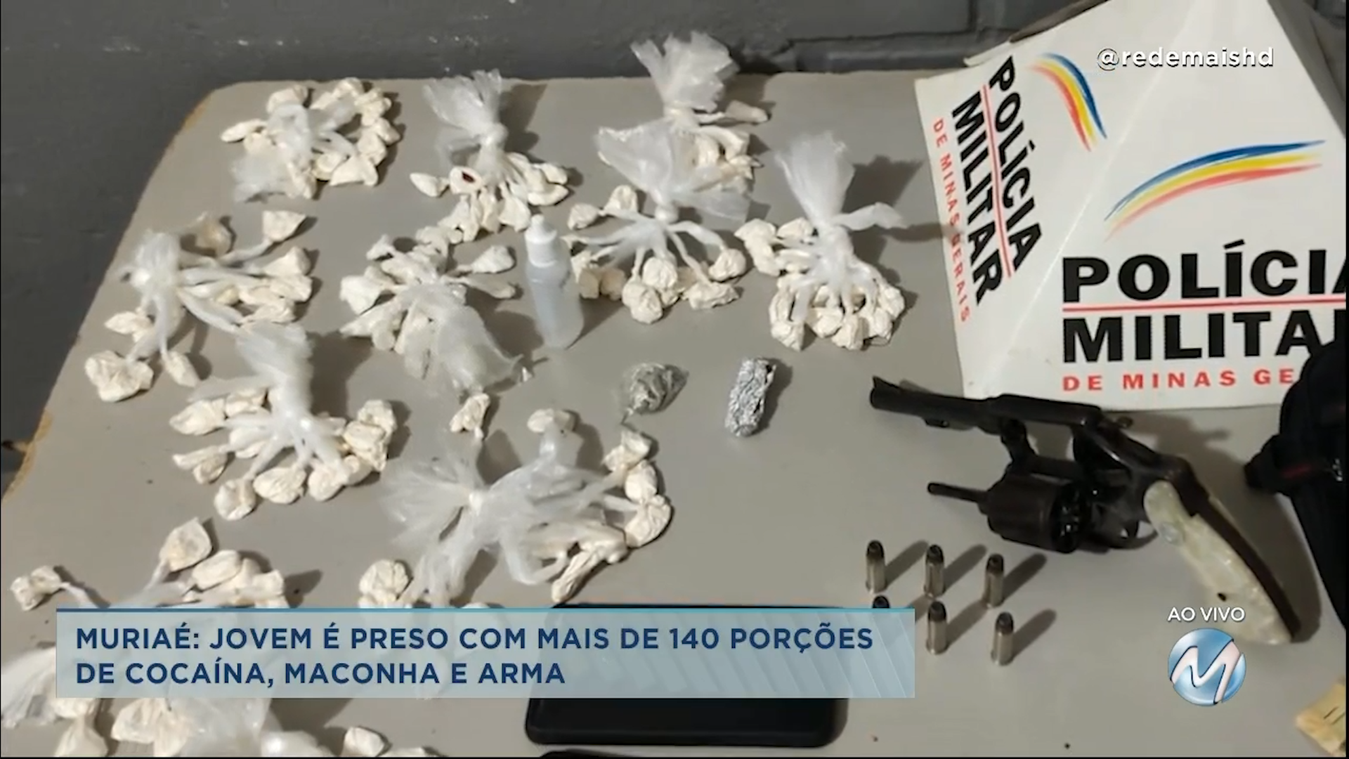 Muriaé: jovem é preso com mais de 140 porções de cocaína, maconha e arma