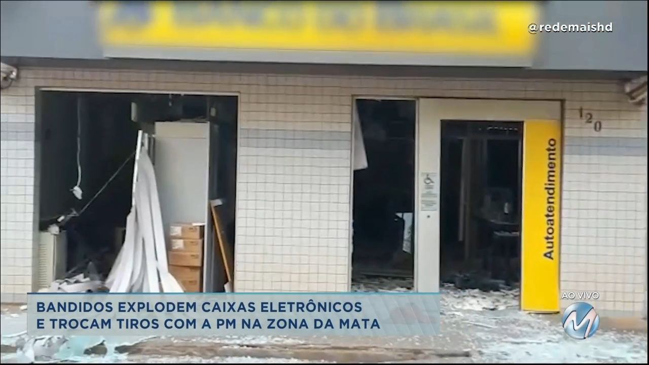 Bandidos explodem caixas eletrônicos e trocam tiros com a PM na Zona da Mata