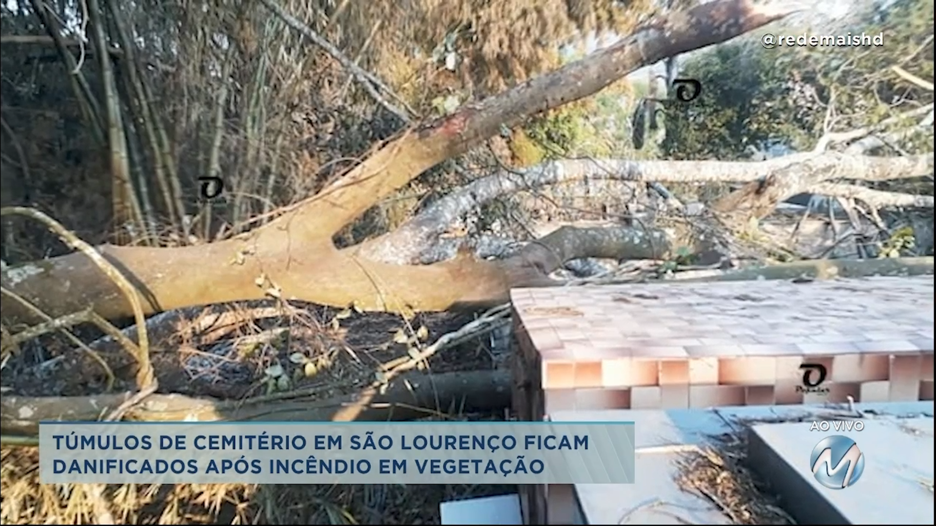 Túmulos de cemitério em São Lourenço ficam danificados após incêndio