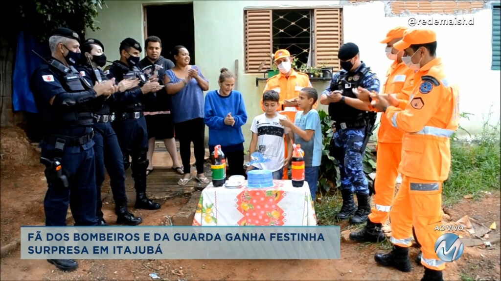 Fã do Corpo de Bombeiros e da Guarda Municipal ganha festinha surpresa em Itajubá