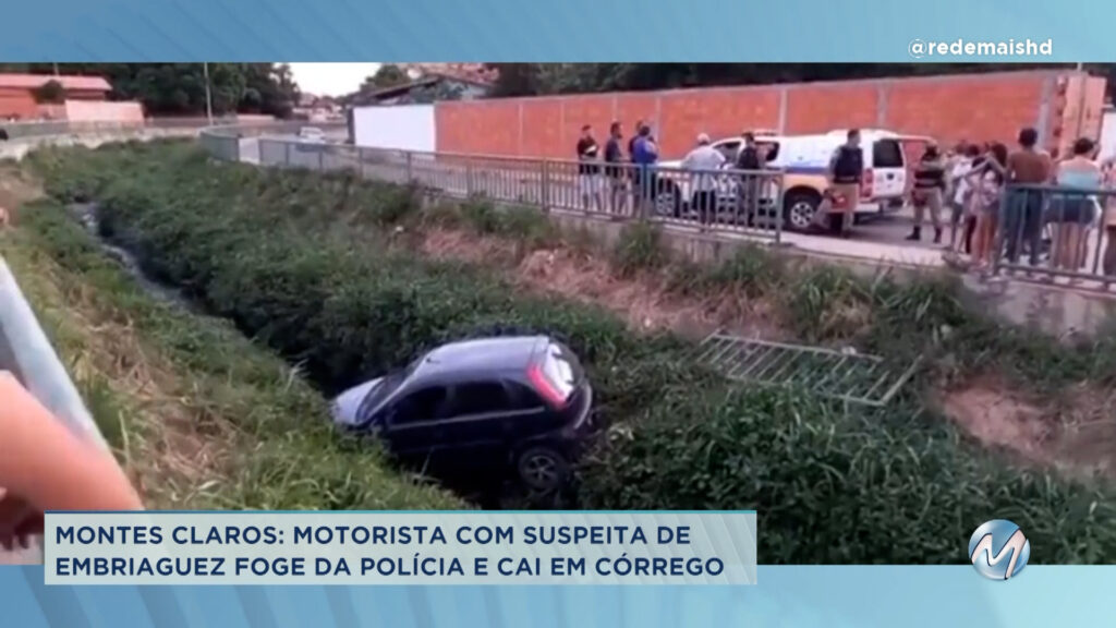 Montes Claros: carro cai em córrego durante perseguição policial.