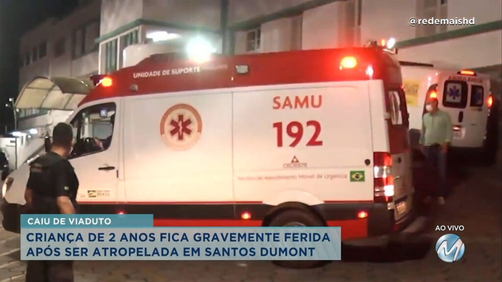 Criança de 2 anos cai de viaduto e fica gravemente ferida em Santos Dumont
