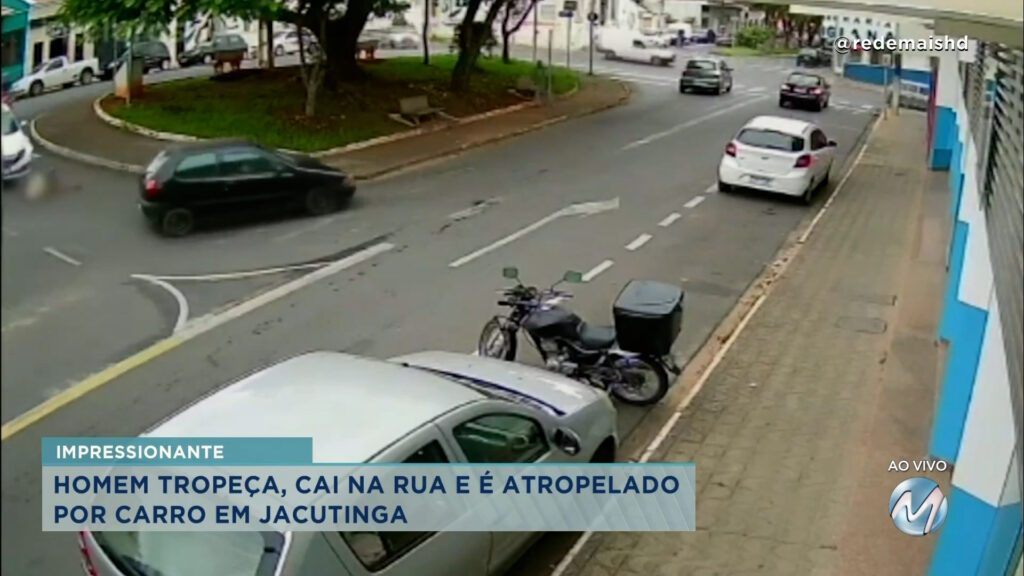 Flagrante no Sul de Minas: homem tropeça, cai na rua e é atropelado por carro