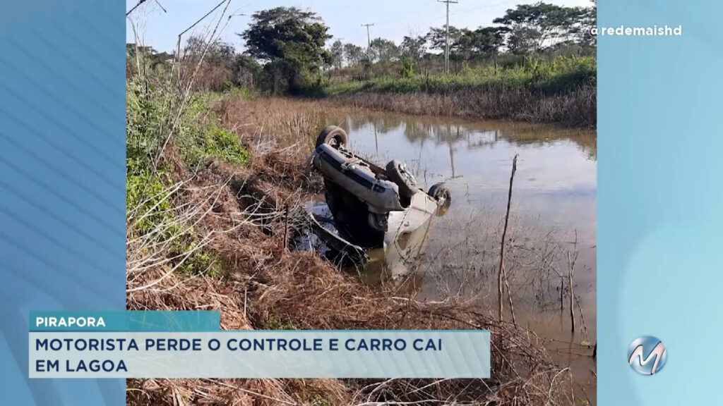 Barra do Guaicuí: carro cai em lagoa na BR-265