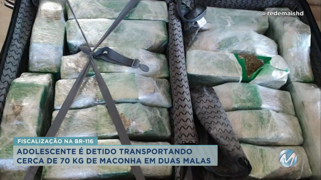 Muriaé: adolescente é detido transportando duas malas com 70kg de maconha