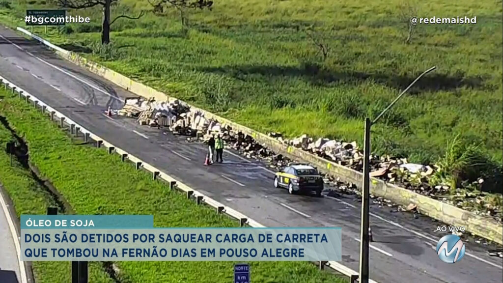 DUAS PESSOAS SÃO DETIDAS POR SAQUEAR CARGA DE CARRETA ACIDENTADA NA FERNÃO DIAS