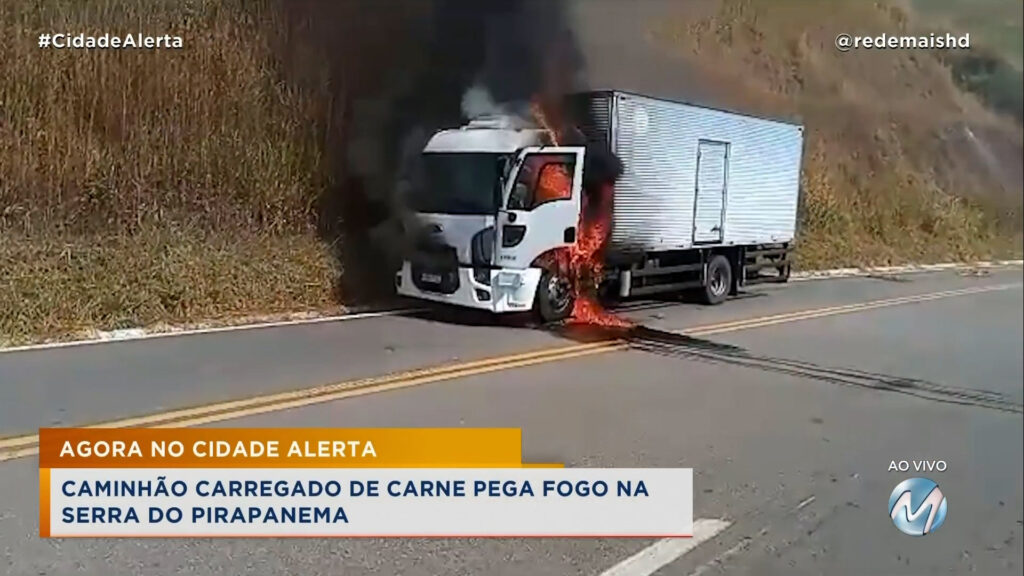 SUSTO NA RODOVIA: CAMINHÃO CARREGADO DE CARNE PEGA FOGO NA SERRA DO PIRAPANEMA