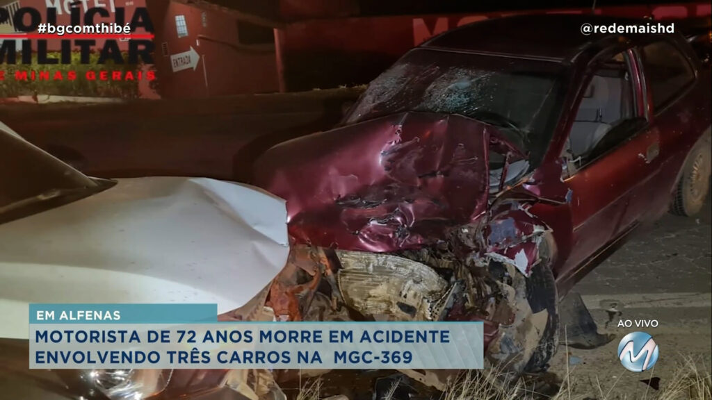 MOTORISTA MORRE EM ACIDENTE ENVOLVENDO TRÊS CARROS EM ALFENAS