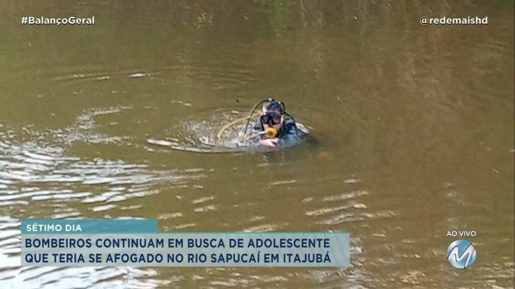 SÉTIMO DIA DE BUSCAS A ADOLESCENTE QUE SUMIU NO RIO SAPUCAÍ EM ITAJUBÁ