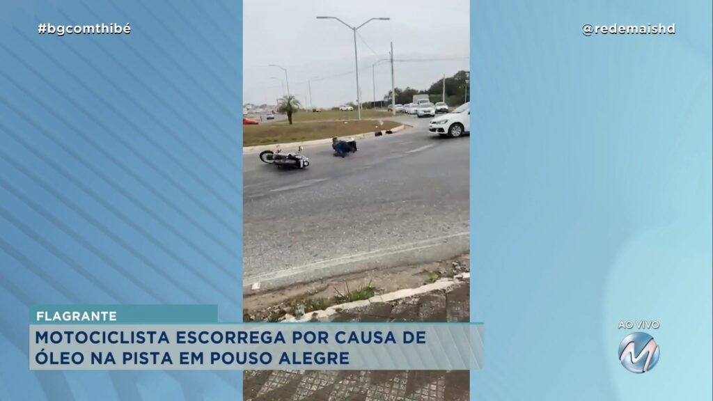 MOTOCICLISTA ESCORREGA POR CAUSA DE ÓLEO NA PISTA EM POUSO ALEGRE