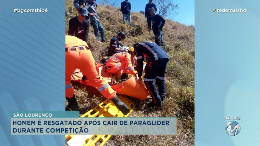 HOMEM É RESGATADO APÓS CAIR DE PARAGLIDER EM COMPETIÇÃO EM SÃO LOURENÇO