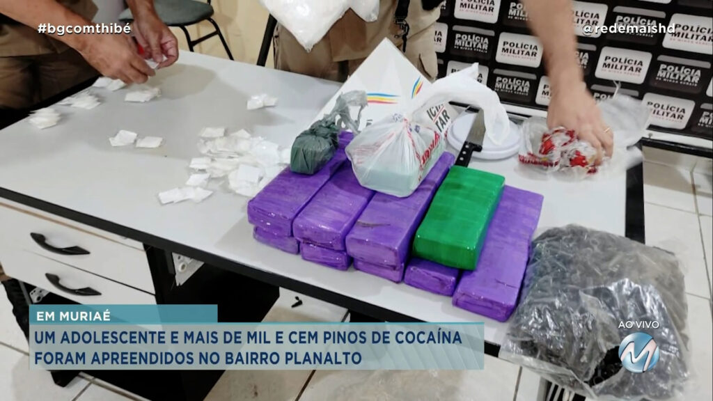 UM ADOLESCENTE E MAIS DE MIL E CEM PINOS DE COCAÍNA SÃO APREENDIDOS EM MURIAÉ