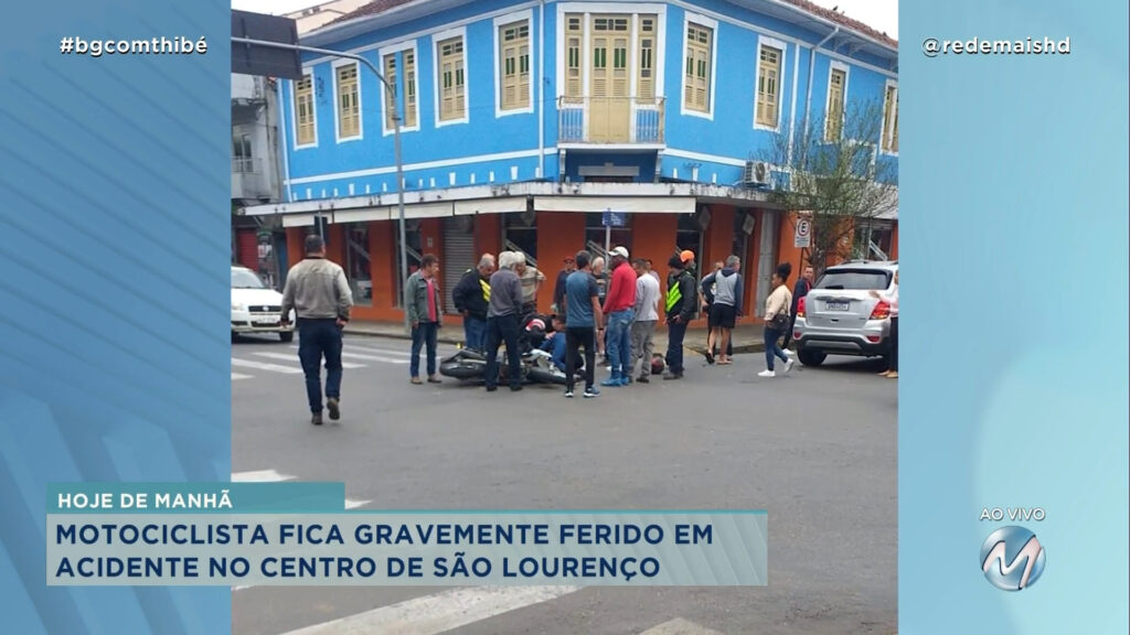 MOTOCICLISTA FICA GRAVEMENTE FERIDO EM ACIDENTE NO CENTRO DE SÃO LOURENÇO