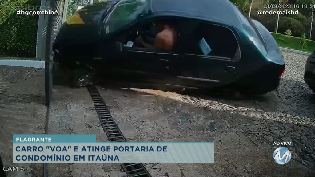 FLAGRANTE: CARRO “VOA” E ATINGE PORTARIA DE CONDOMÍNIO EM ITAÚNA