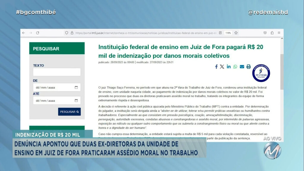 JUSTIÇA DO TRABALHO DETERMINA QUE INSTITUIÇÃO FEDERAL DE ENSINO PAGUE DANOS MORAIS COLETIVOS