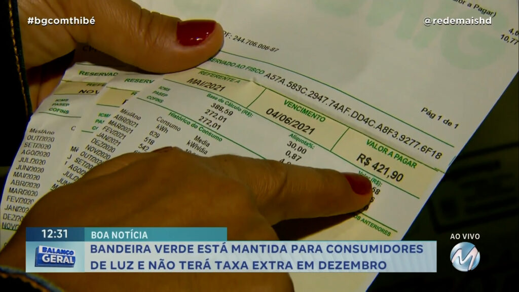 BANDEIRA VERDE ESTÁ MANTIDA PARA CONSUMIDORES DE LUZ E NÃO TERÁ TAXA EXTRA EM DEZEMBRO