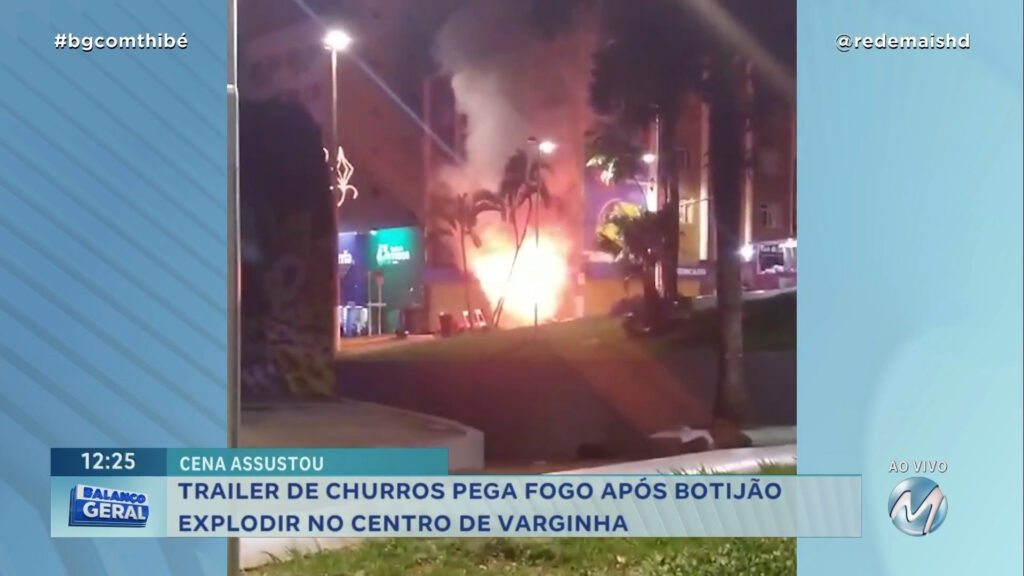 PREJUÍZO DE 30 MIL: TRAILER PEGA FOGO APÓS BOTIJÃO EXPLODIR NO CENTRO DE VARGINHA