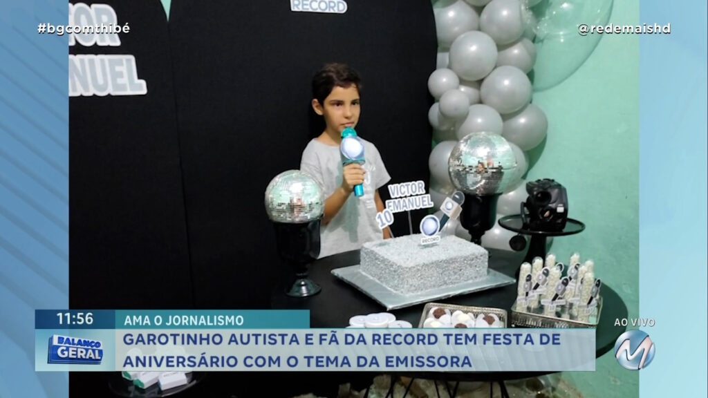 GAROTINHO AUTISTA E FÃ DA RECORD TEM FESTA DE ANIVERSÁRIO COM O TEMA DA EMISSORA