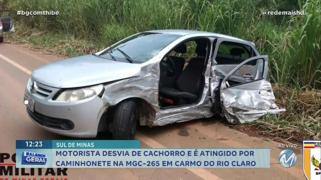 SUL DE MG: MOTORISTA DESVIA DE CACHORRO E É ATINGIDO POR CAMINHONETE NA MGC-265