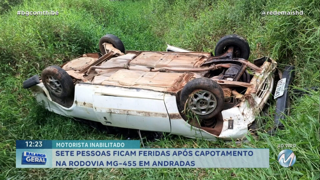 SETE PESSOAS FICAM FERIDAS APÓS CAPOTAMENTO NA RODOVIA MG-455 EM ANDRADAS