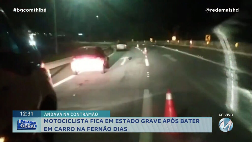 MOTOCICLISTA FICA EM ESTADO GRAVE APÓS BATER EM CARRO NA FERNÃO DIAS