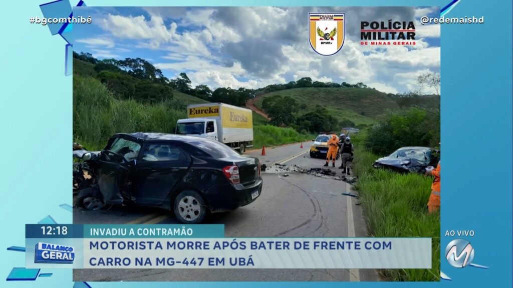 MOTORISTA MORRE APÓS BATER DE FRENTE COM CARRO NA MG-447 EM UBÁ