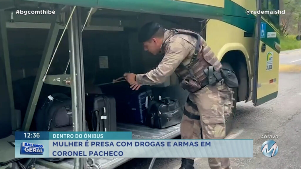 MULHER É PRESA COM DROGAS E ARMAS DENTRO DE ÔNIBUS EM CORONEL PACHECO