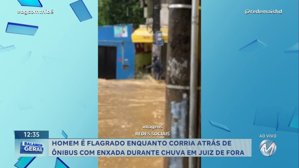 HOMEM É FLAGRADO ENQUANTO CORRIA ATRÁS DE ÔNIBUS COM ENXADA DURANTE CHUVA EM JUIZ DE FORA