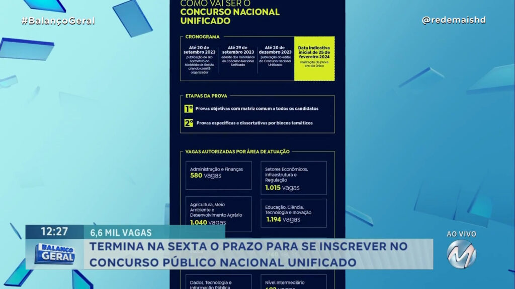 PRAZO PARA SE INSCREVER NO CONCURSO PÚBLICO NACIONAL UNIFICADO TERMINA DIA 09/02