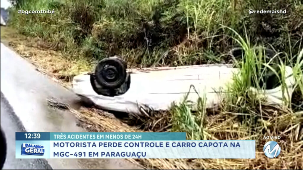 MOTORISTA PERDE CONTROLE E CARRO CAPOTA NA MGC-491 EM PARAGUAÇU
