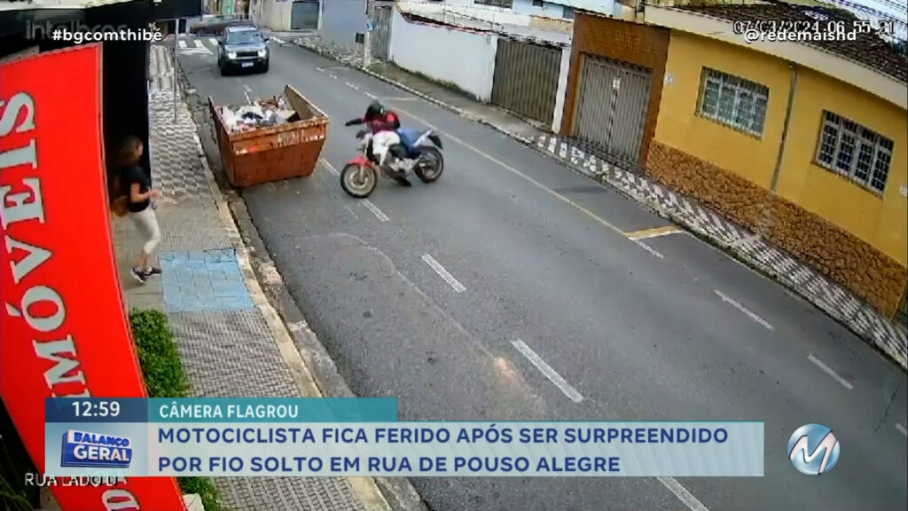 EM POUSO ALEGRE: MOTOCICLISTA FICA FERIDO APÓS SER SURPREENDIDO POR FIO SOLTO