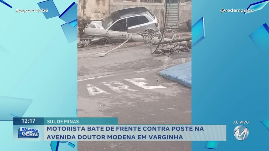 MOTORISTA BATE DE FRENTE EM POSTE NA AVENIDA DOUTOR MODENA EM VARGINHA