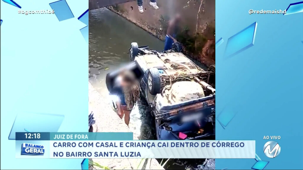 CARRO COM IDOSO, MULHER E CRIANÇA CAI DENTRO DE CÓRREGO NO BAIRRO SANTA LUZIA